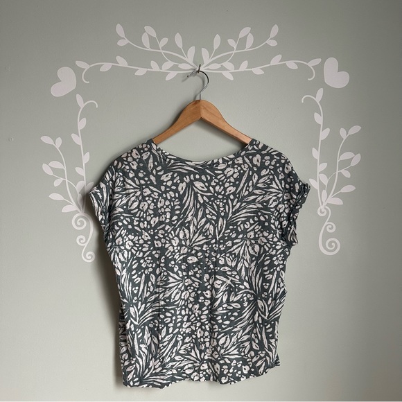 Nicole Miller Linen Tunic L Multicolor Cap Sleeve Oversize Boxy V Neck Summer - Picture 5 of 6